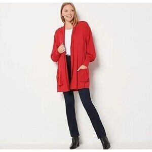 Truth Style Mix Media Cardigan with Smocked Sleeves Deep Red. X-Small